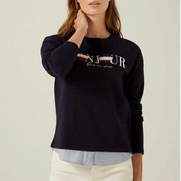 Organic Cotton Quiet Luxury Bonjour Sweater SIZE 2 Small Springfield Indigo NEW - Picture 1 of 16